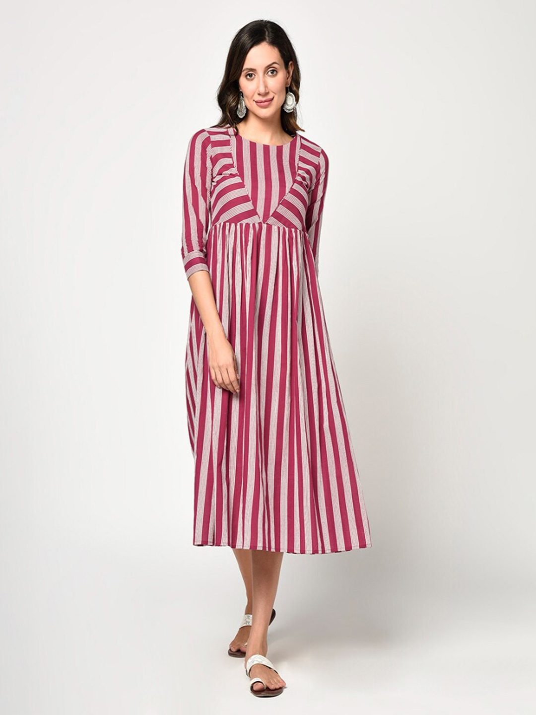 

KALINI Pink Striped Cotton Midi Dress