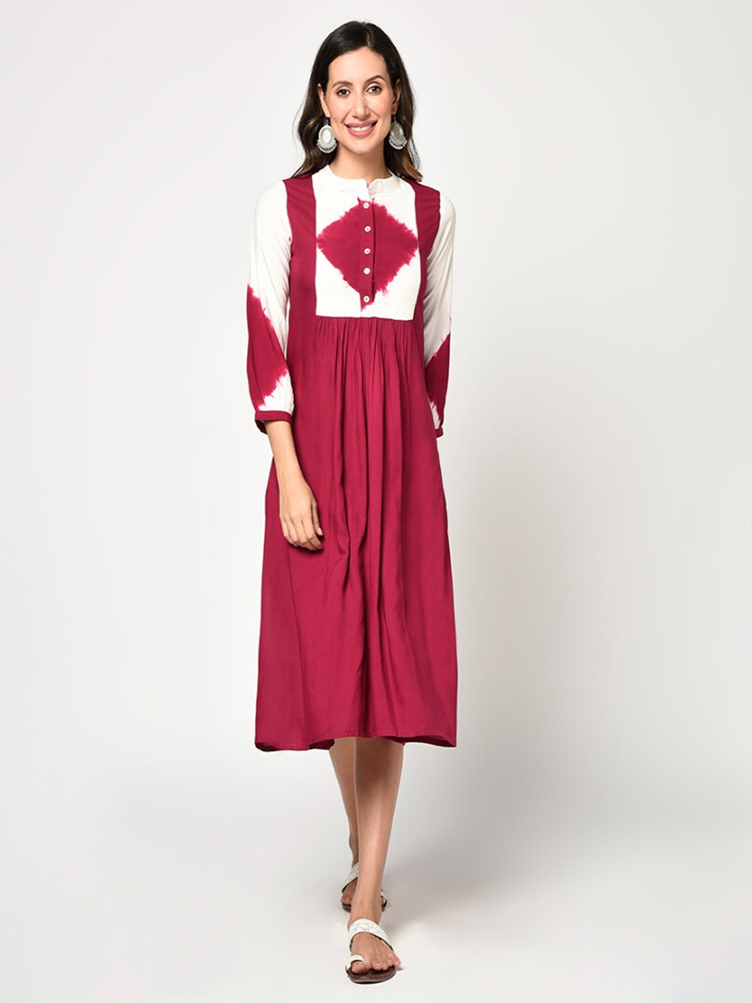 

KALINI Maroon Tie and Dye Dyed Midi Dress