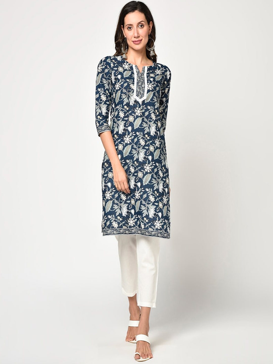 

KALINI Women Navy Blue Floral Printed Cotton Kurta