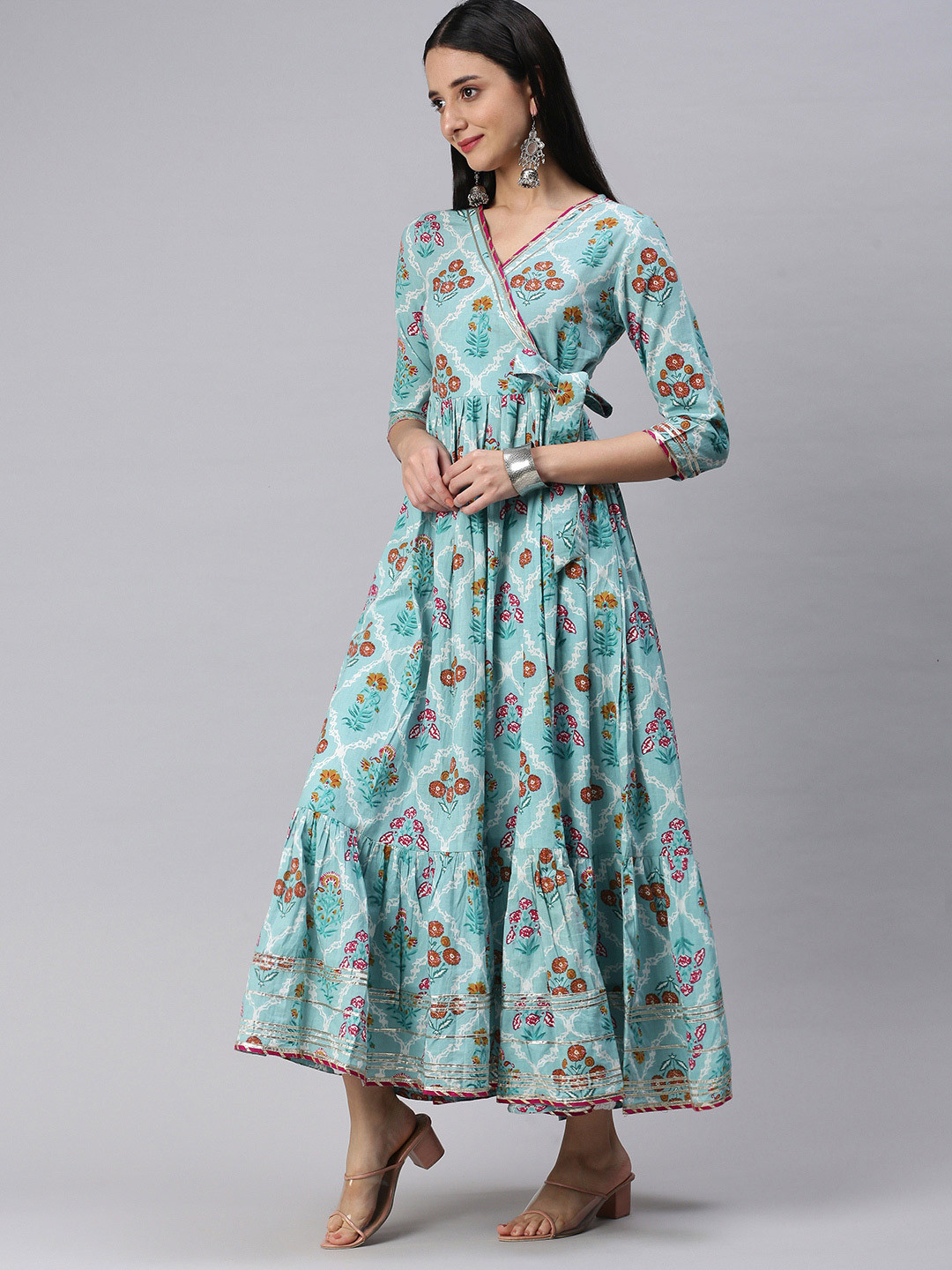 

KALINI Women Blue Floral Printed Anarkali Kurta
