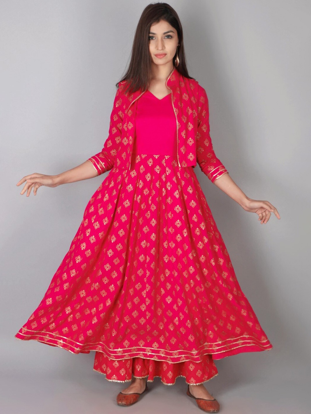 

KALINI Women Fuchsia & Golden Ethnic Motifs Printed Anarkali Kurta