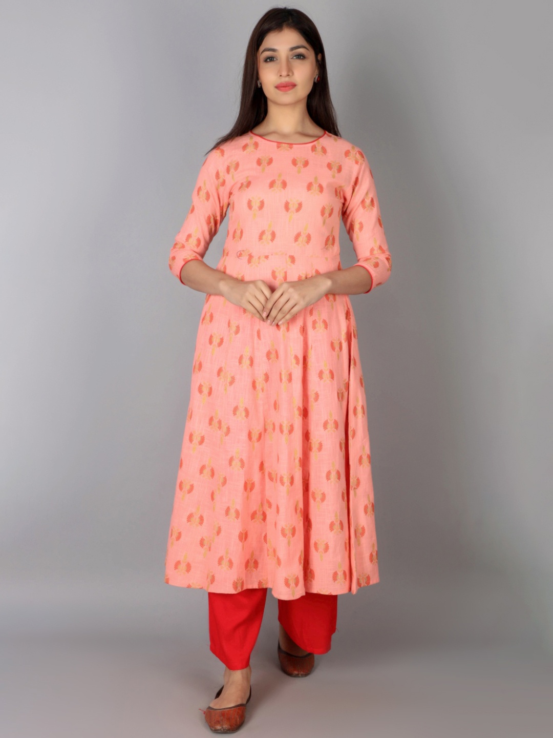 

KALINI Women Orange & Red Ethnic Motifs Printed Kurta