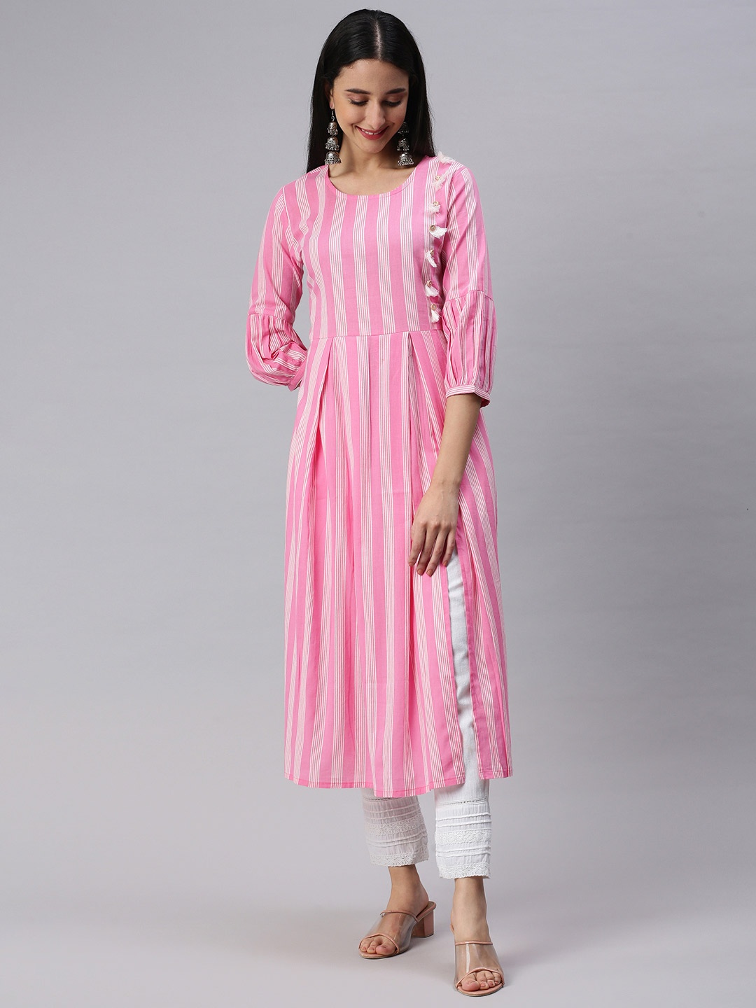 

KALINI Women Pink & White Striped Kurta