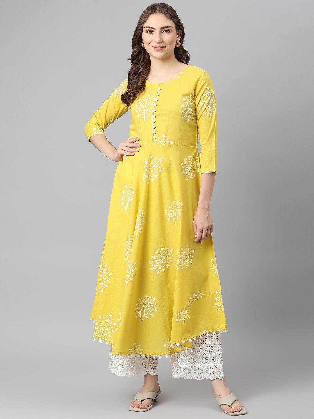 

KALINI Women Yellow Floral Printed Kurta