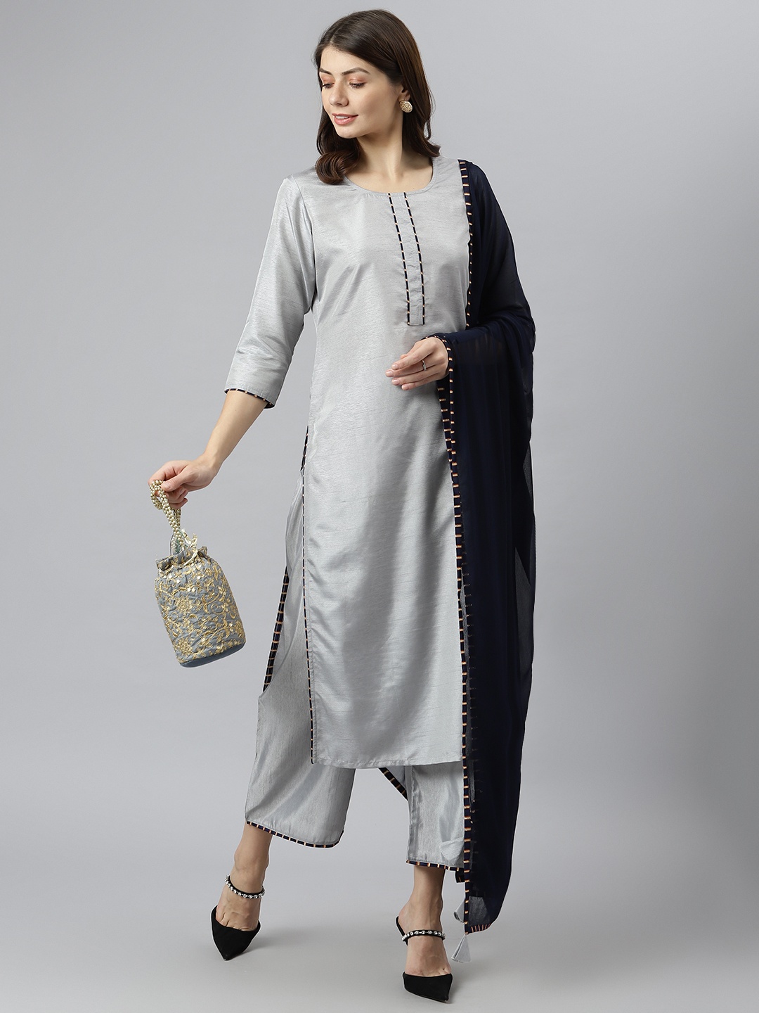 

KALINI Women Grey Kurta with Palazzos & With Dupatta