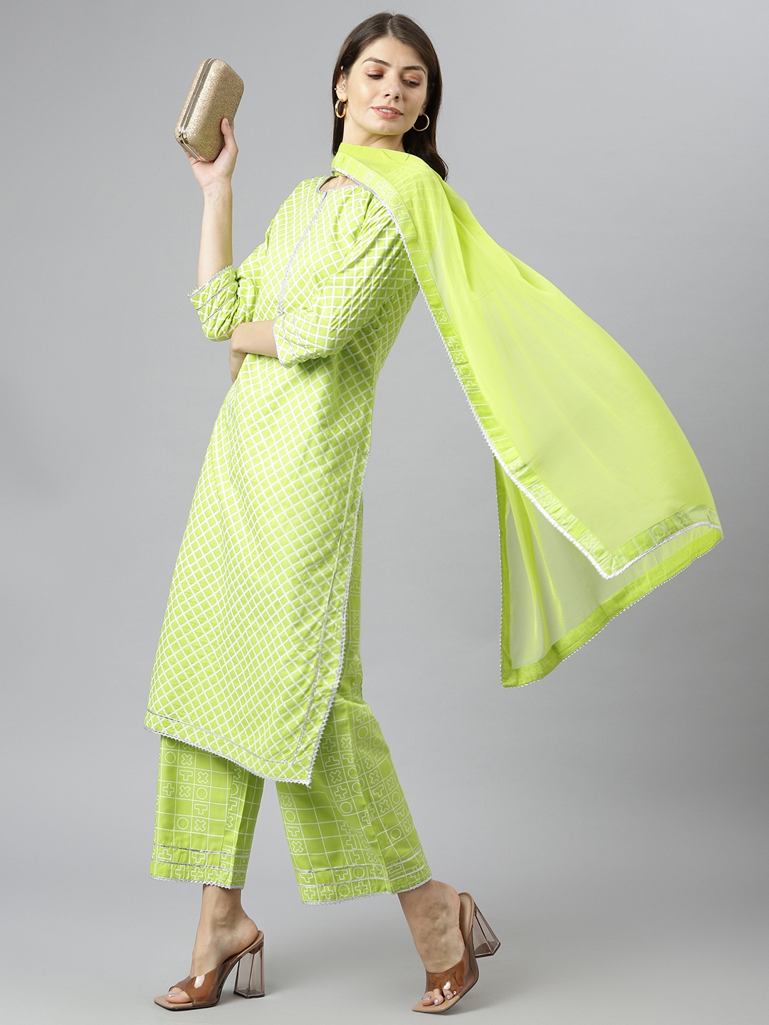 

KALINI Women Green Printed Kurta with Palazzos & Dupatta
