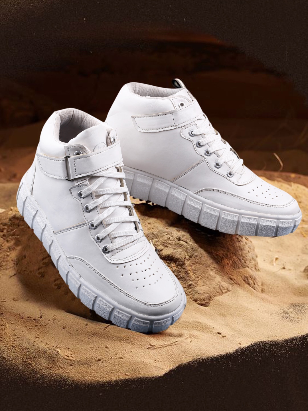 

mr wonker Men White Perforated High-Top Sneakers