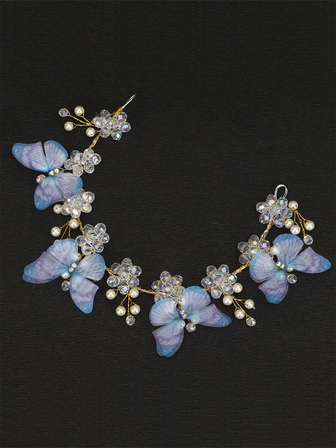

VAGHBHATT Women Blue Pearl Studded Flower Tiara