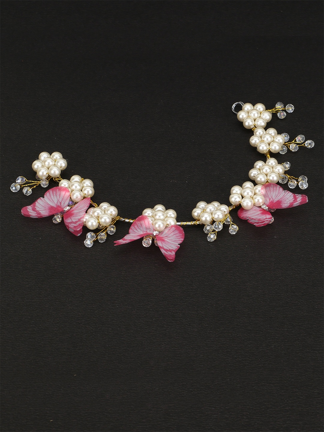 

VAGHBHATT Women White & Pink Pearl Studded Flower Tiara