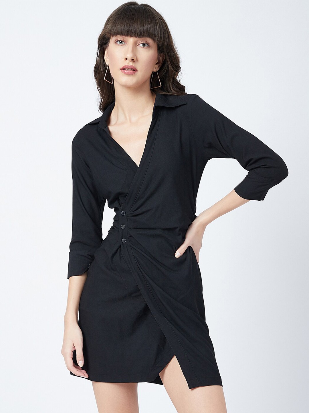 

DELAN Black Wrap Sheath Mini Dress