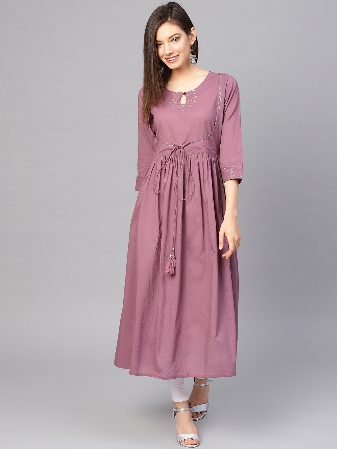 

Varanga Women Mauve Keyhole Neck Cotton A-line Kurta