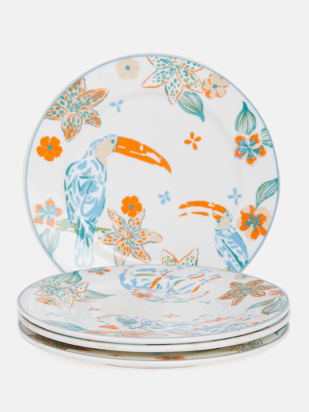 

The Wishing Chair White & Blue 4 Pieces Printed Bone China Glossy Plates