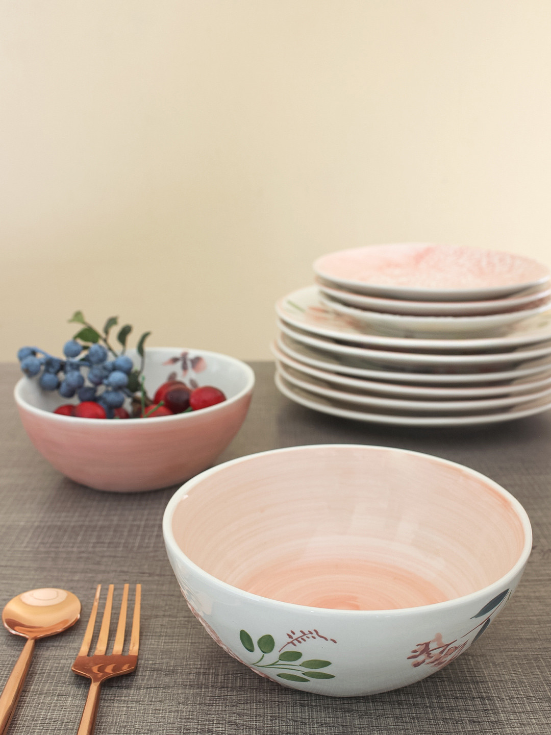 

The Wishing Chair White & Pink Set Of 2 Floral Printed Stoneware Glossy Bowls