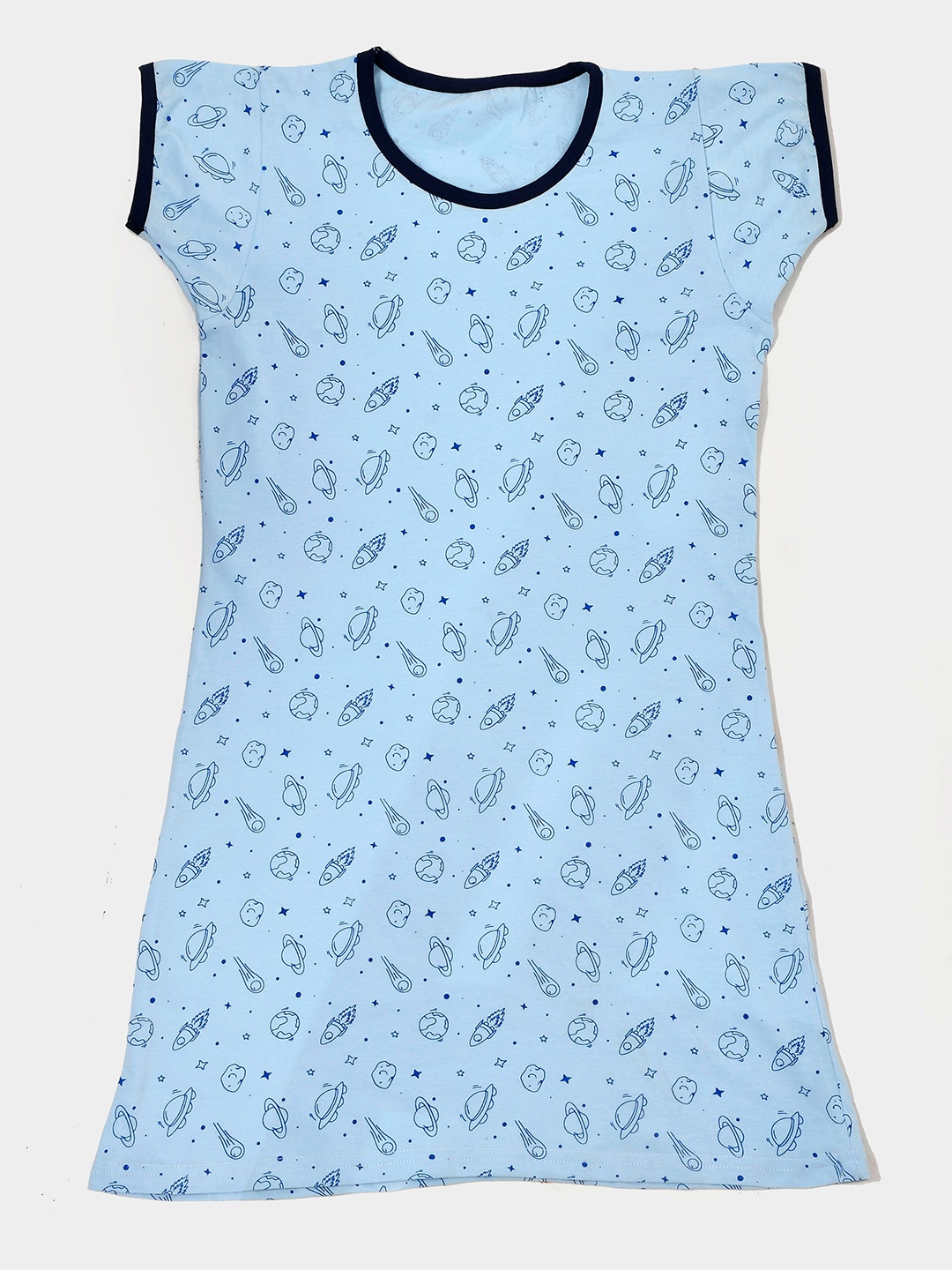 

YK Girls Blue Printed Pure Cotton Nightdress