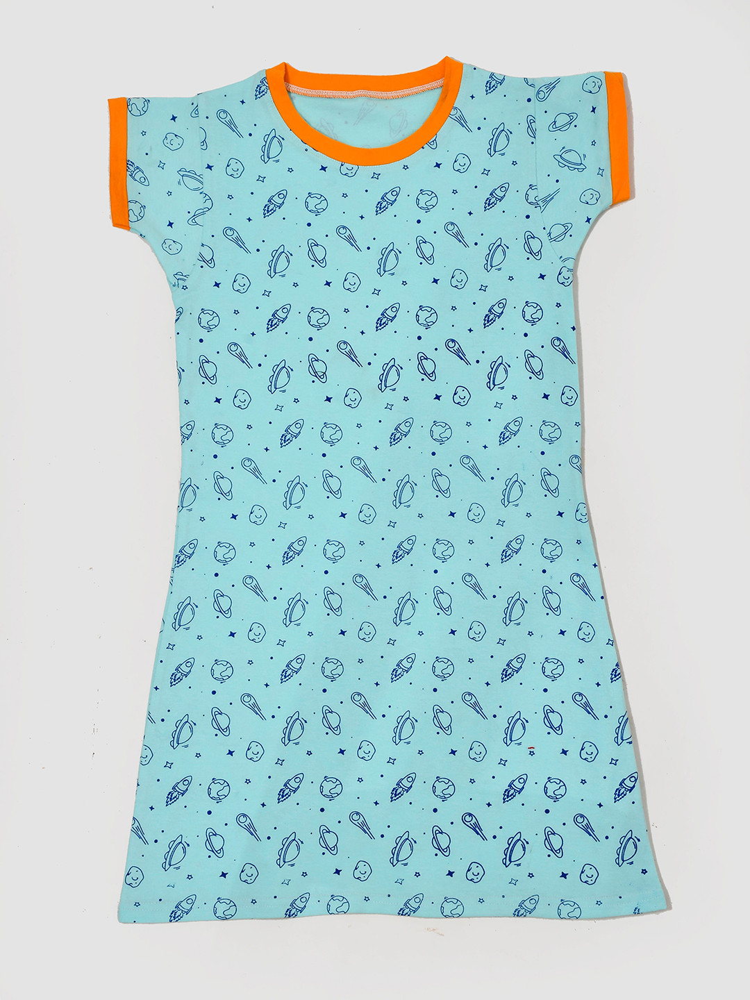 

YK Girls Orange Printed Pure Cotton Nightdress