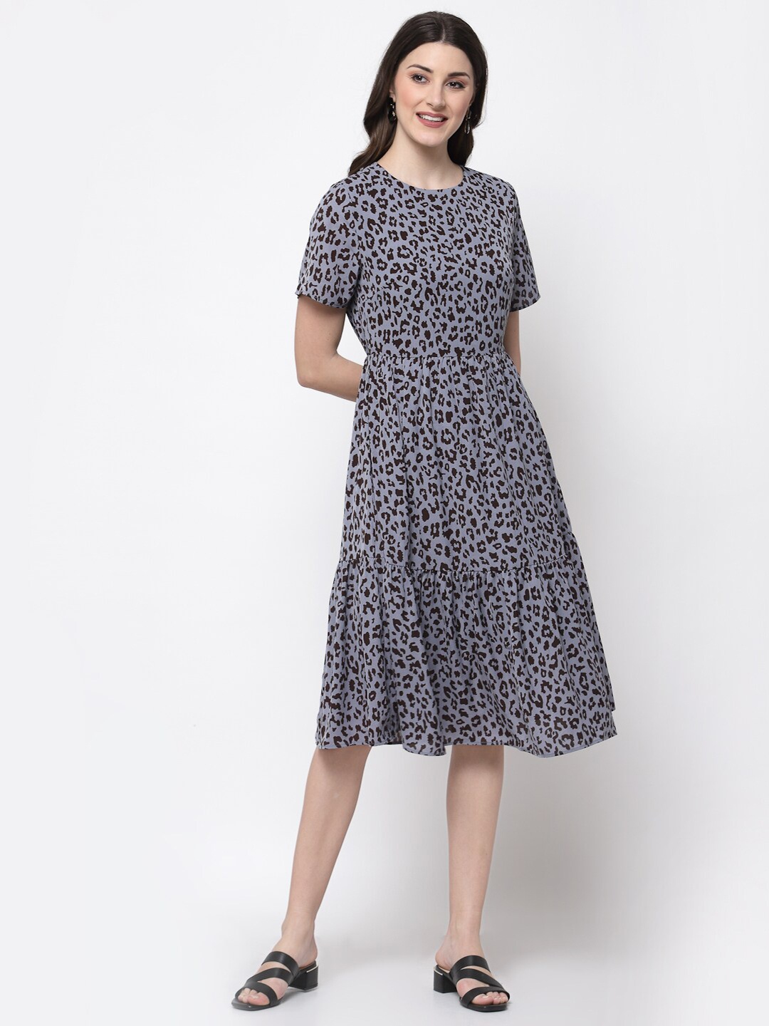 

Mafadeny Blue Animal Printed Fit & Flare Dress