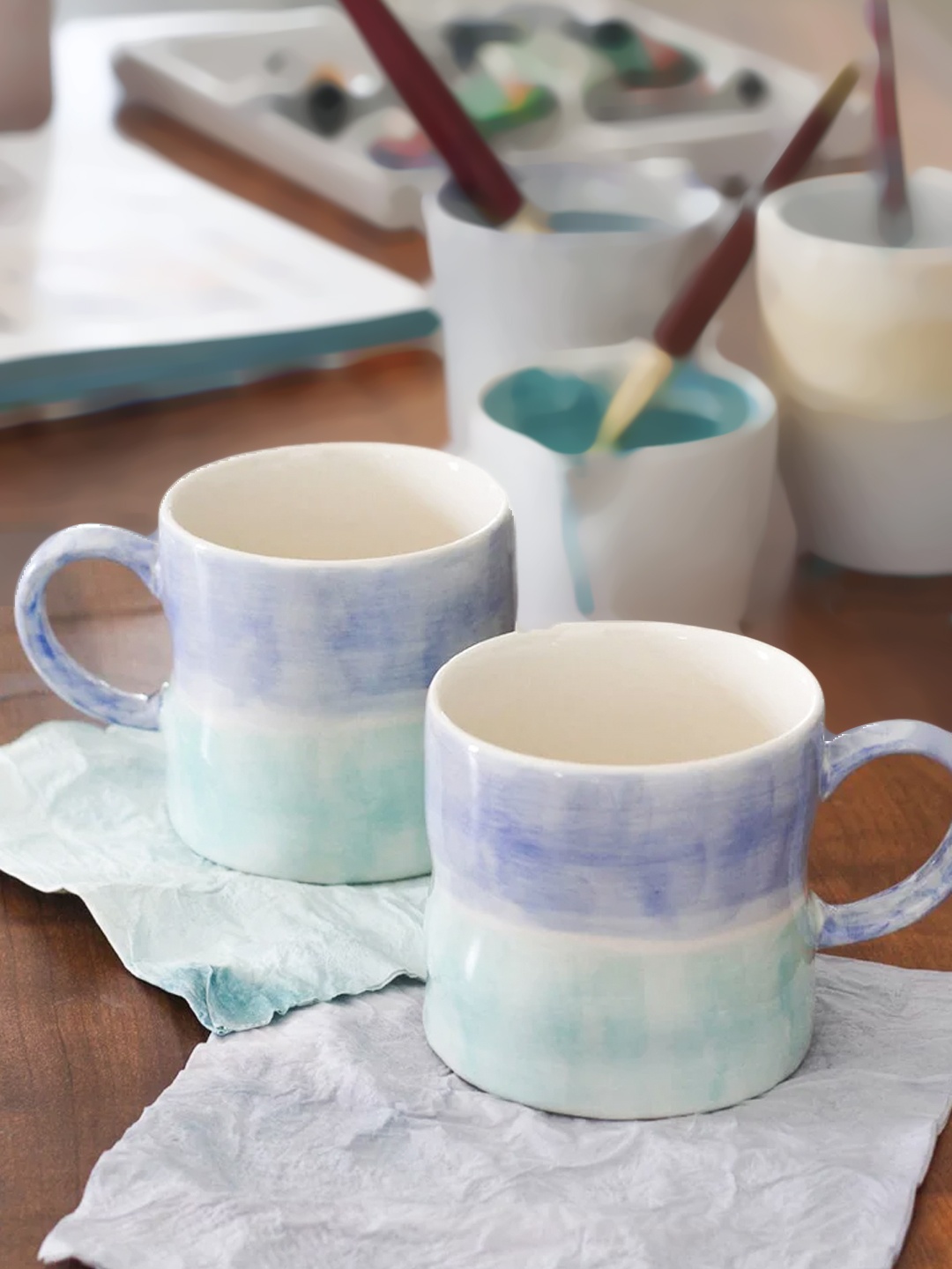 

The Wishing Chair Blue & White Set Of 2 Printed Stoneware Glossy Mugs