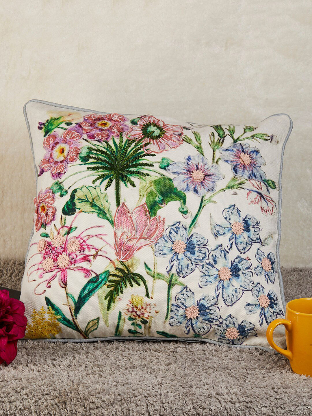 

The Wishing Chair White & Green Embroidered Square Cushion Cover