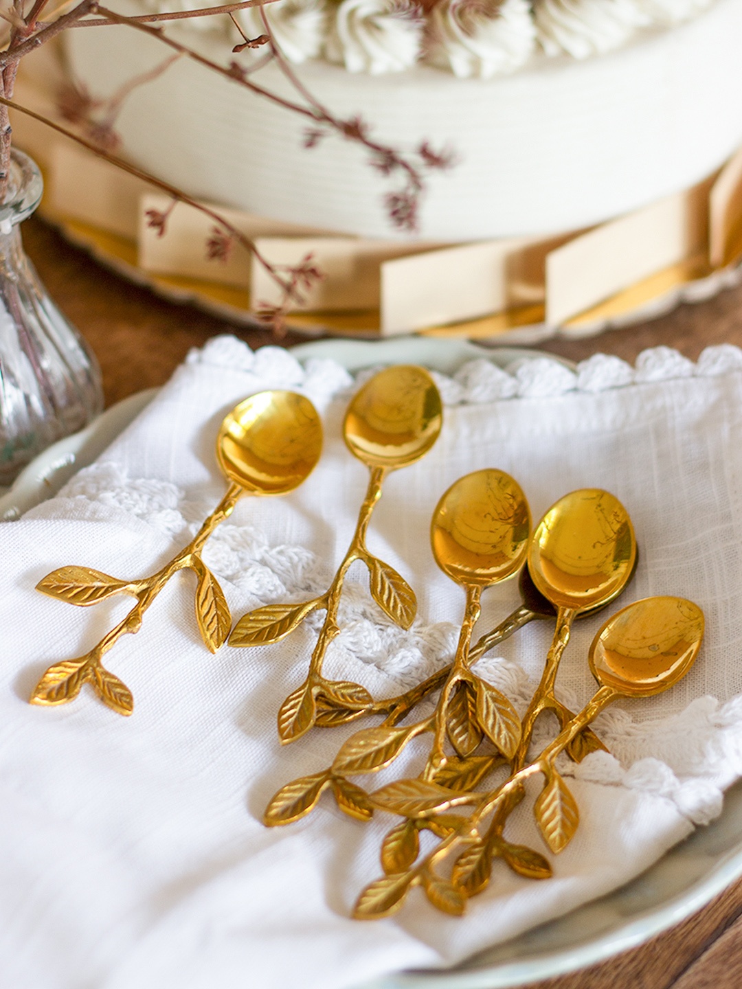 

The Wishing Chair Set Of 6 Gold-Toned Leaf Dessert Spoon