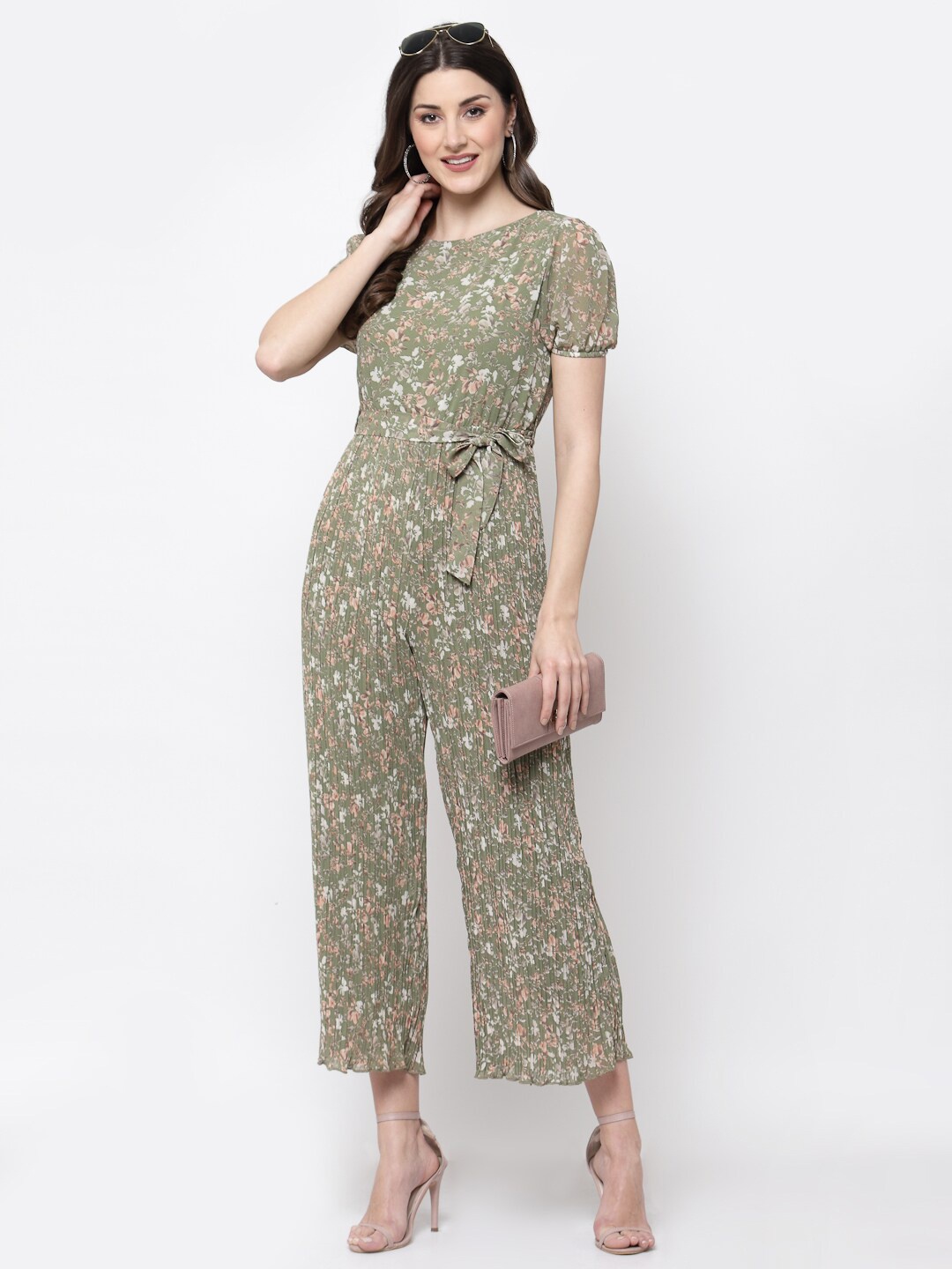 

Mafadeny Green & Off White Printed Culotte Jumpsuit