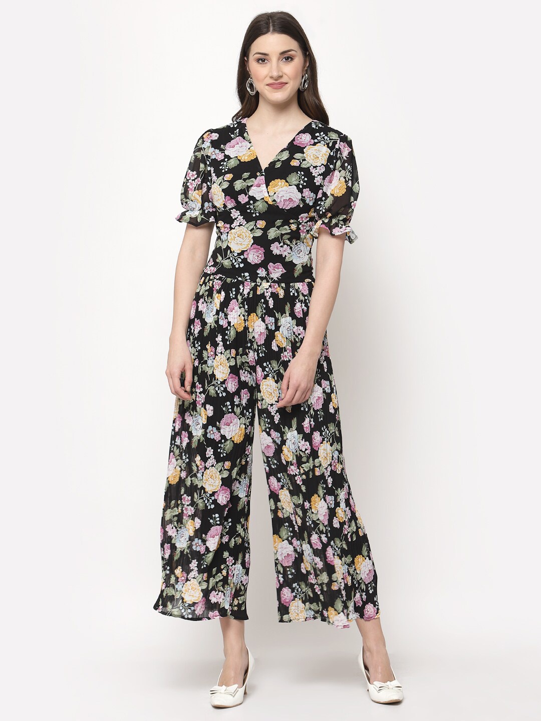 

Mafadeny Black & Cream-Coloured Printed Basic Jumpsuit