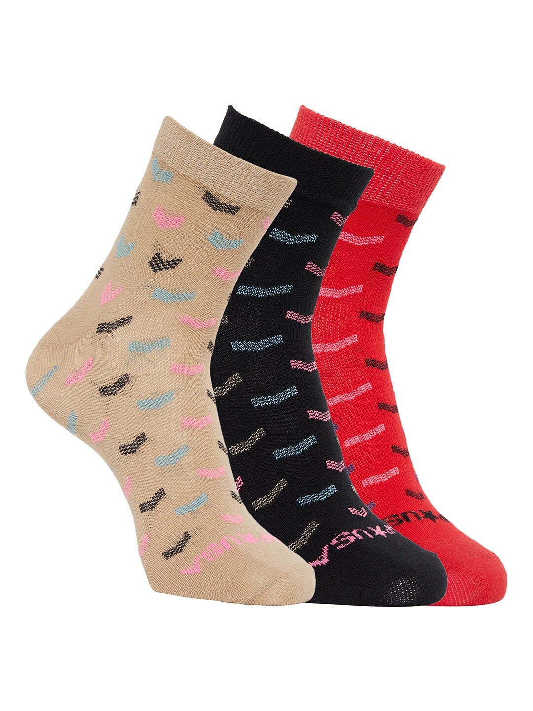

JUMP USA Women Pack Of 3 Patterned Ankle Length Socks, Black