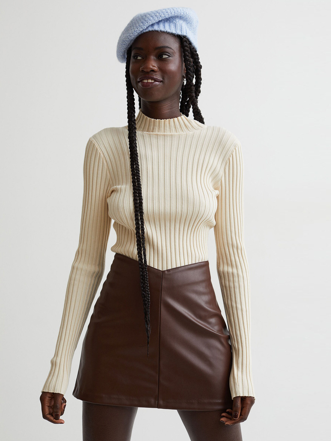 

H&M Women Brown Solid Straight Imitation Leather Skirt