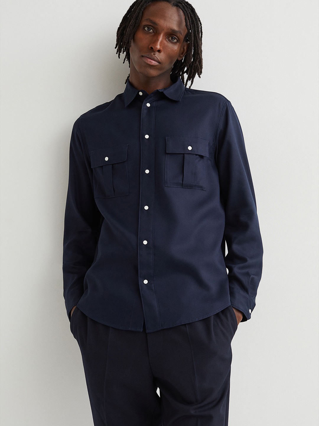 

H&M Men Blue Regular Fit Utility Shirt