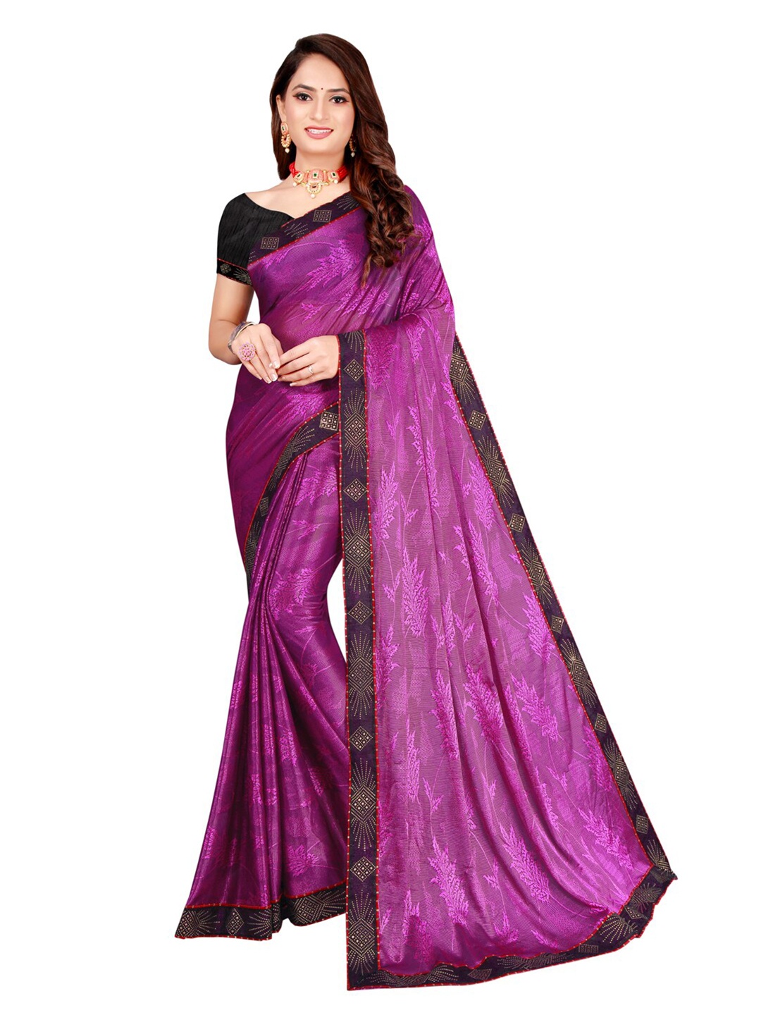 

KALINI Purple & Black Floral Art Silk Saree