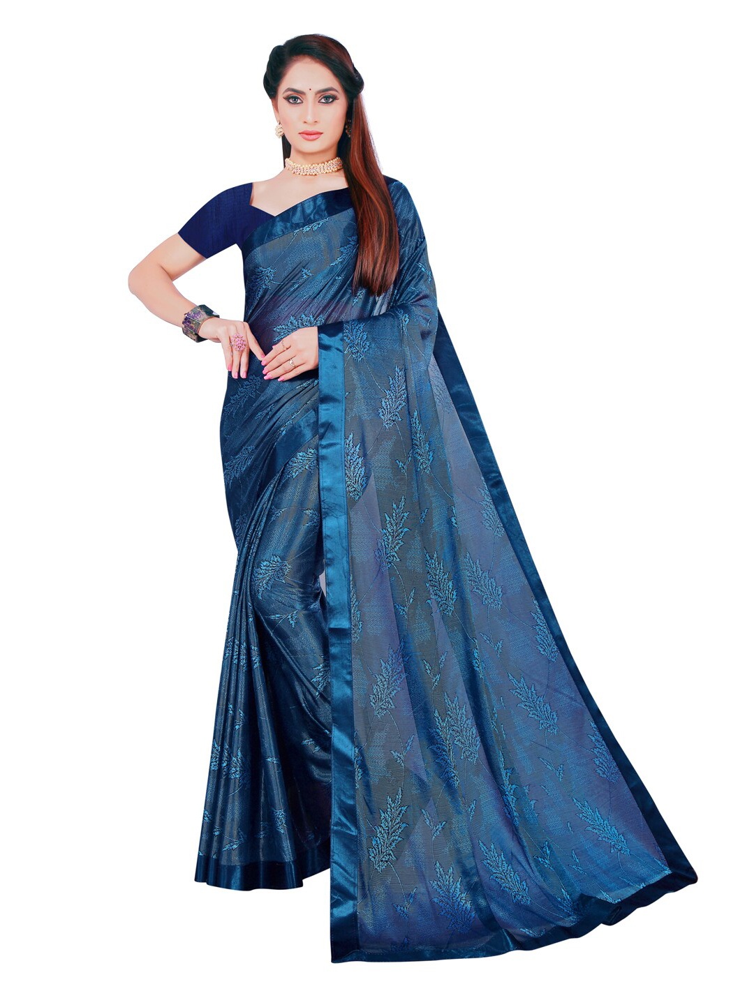 

KALINI Blue Floral Art Silk Saree