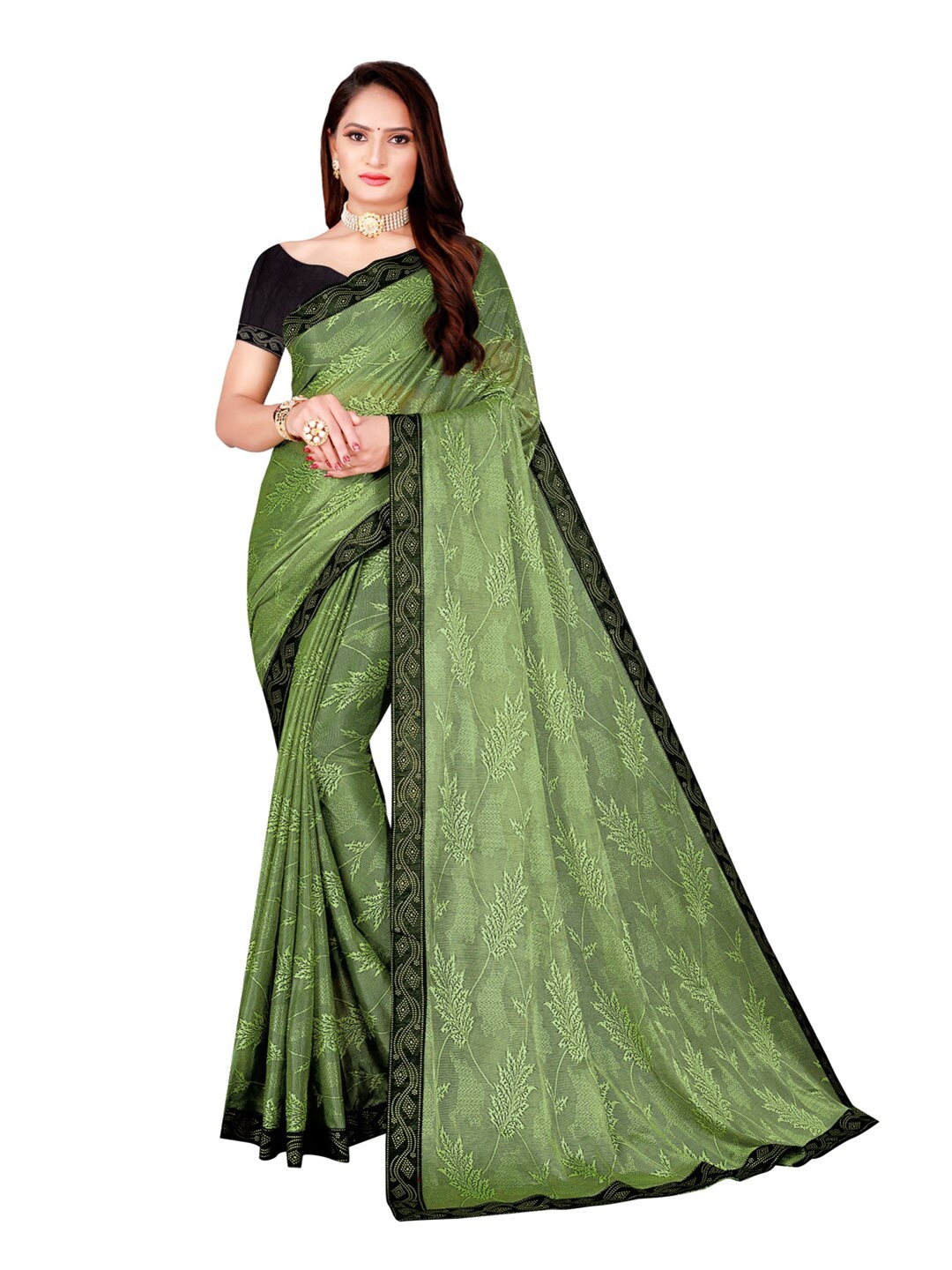

KALINI Green & Black Floral Art Silk Saree