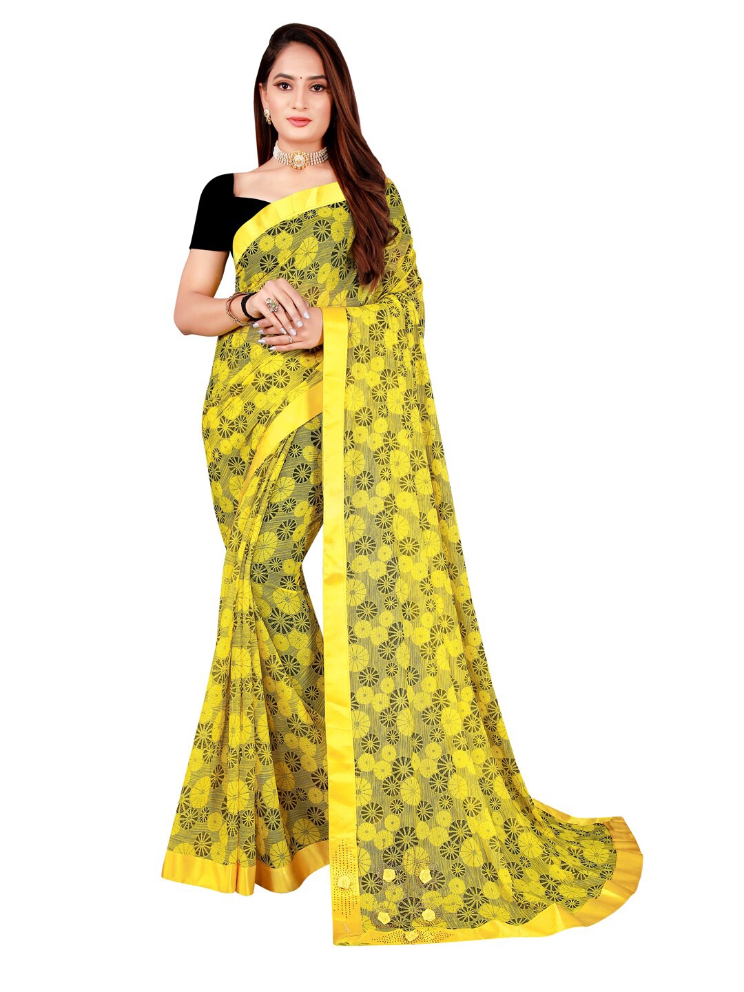 

KALINI Yellow & Grey Art Silk Saree