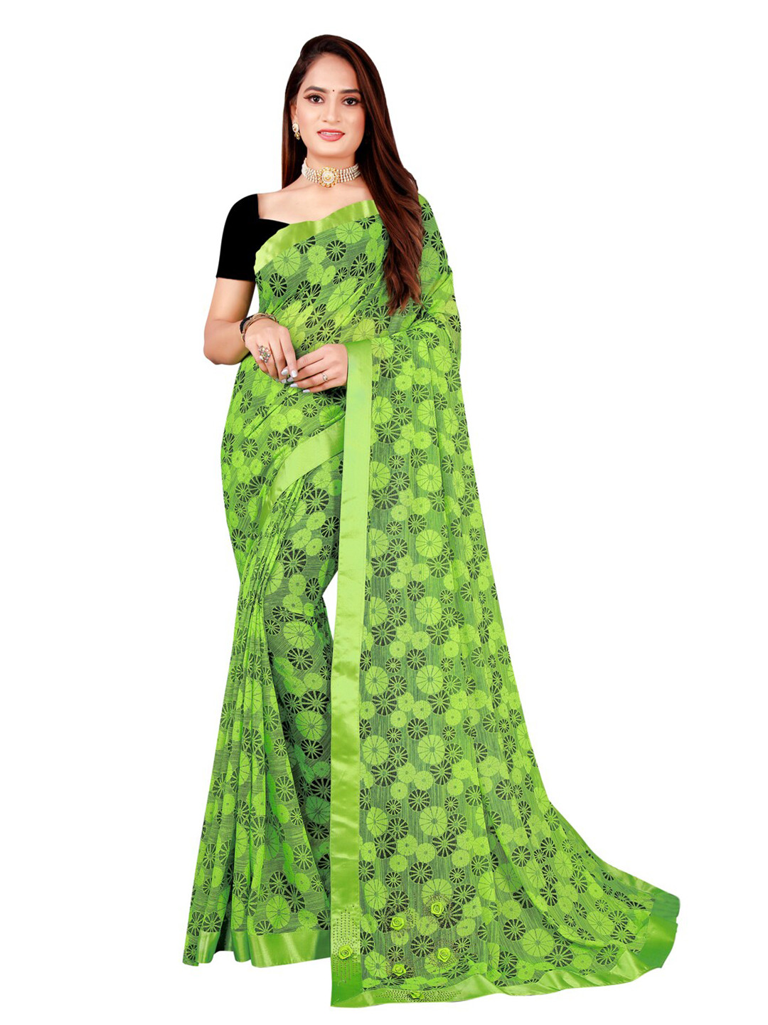 

KALINI Green Art Silk Foil Print Saree