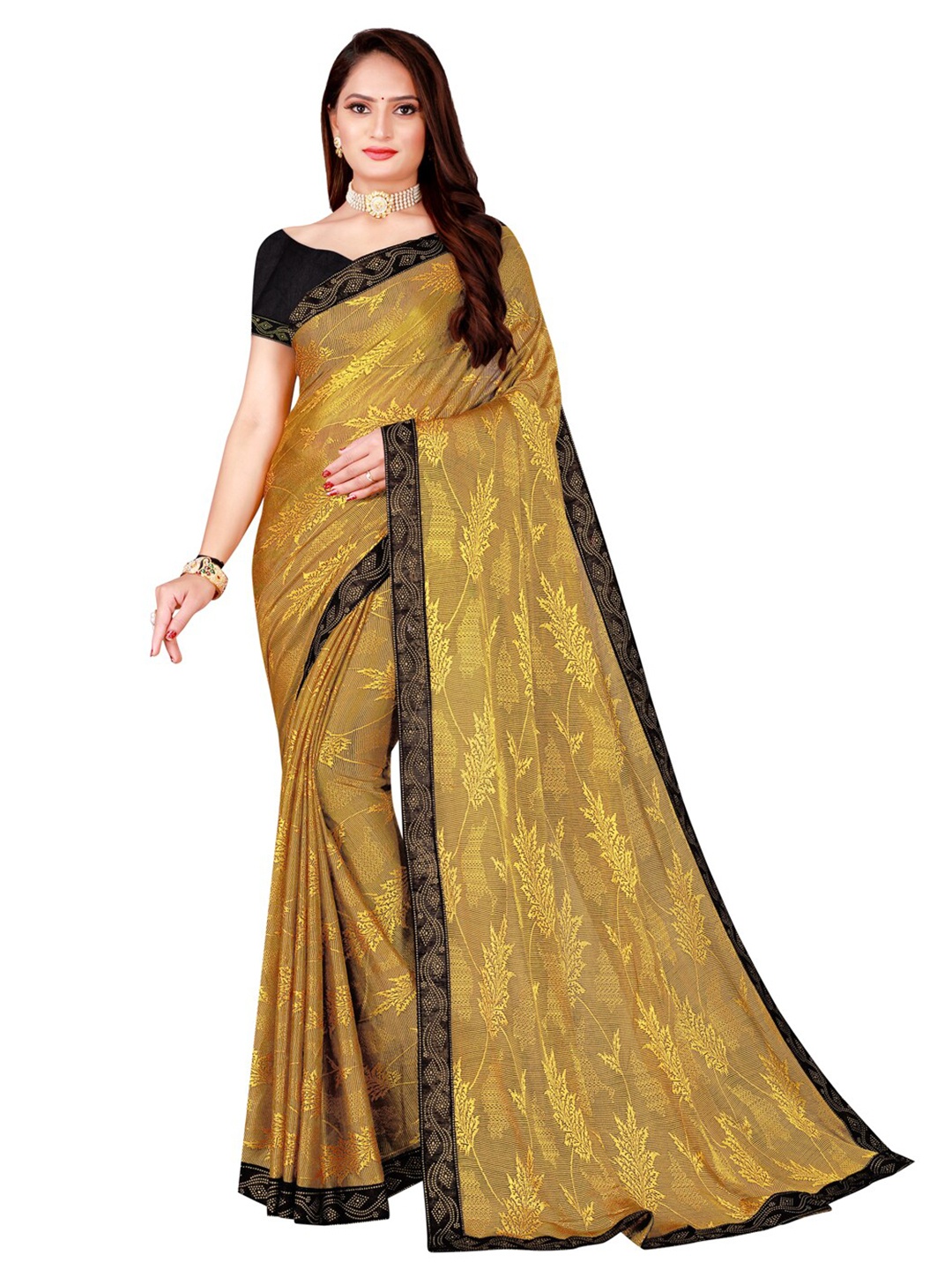

KALINI Yellow & Black Floral Art Silk Saree