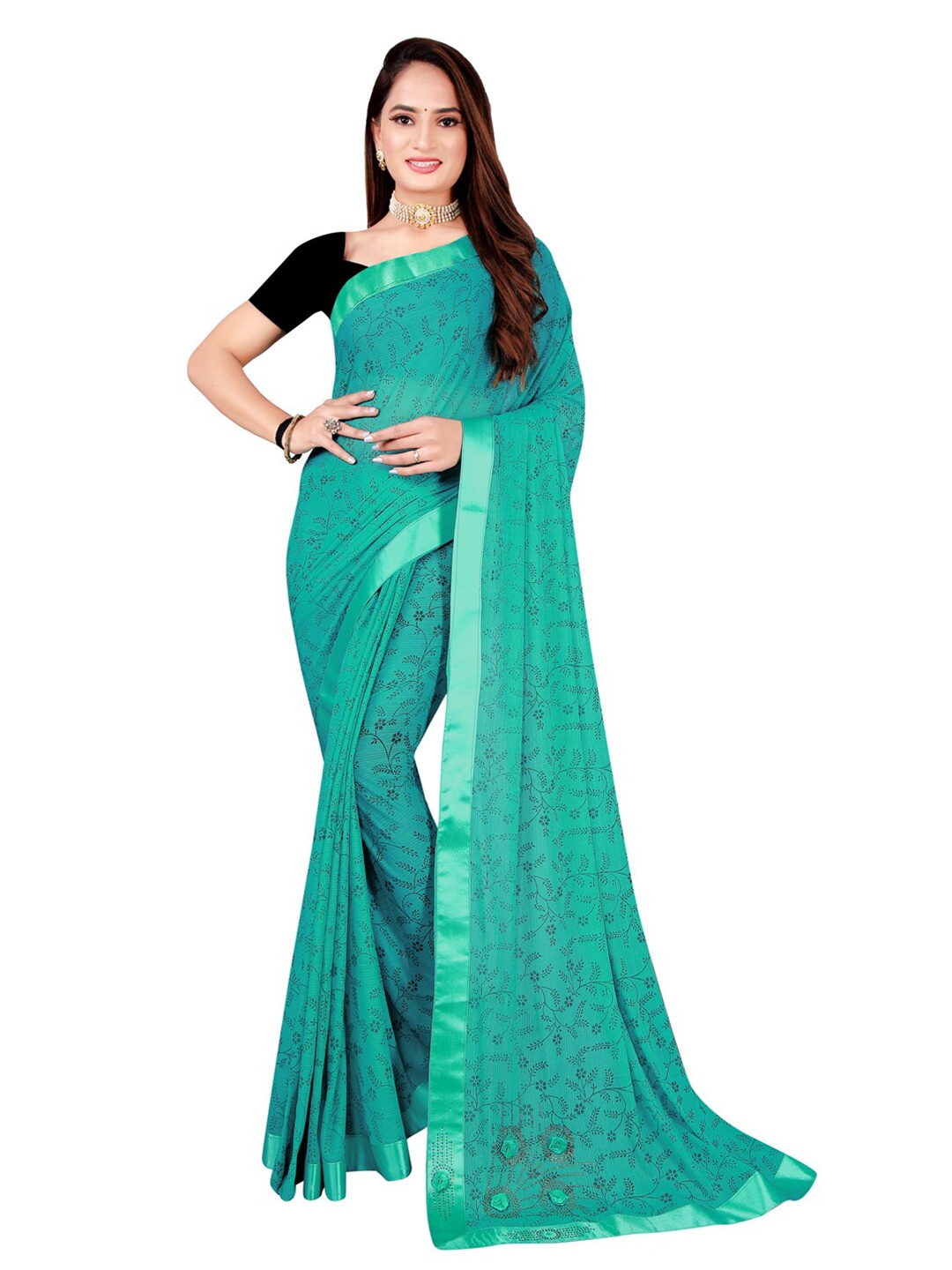 

KALINI Sea Green Floral Art Silk Saree