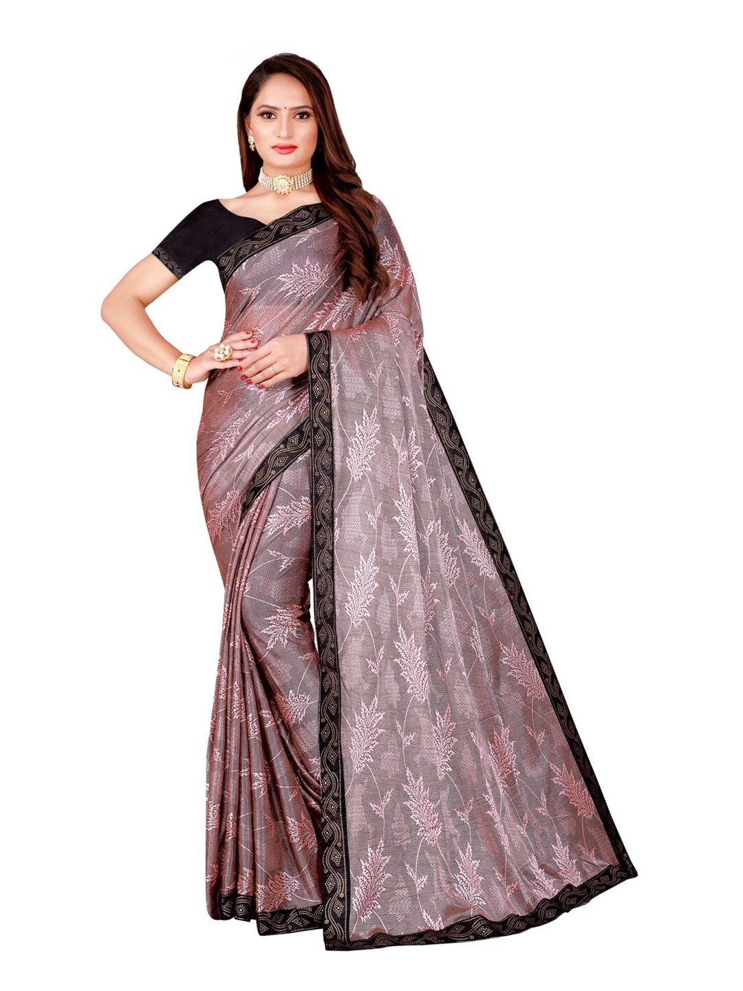 

KALINI Fuchsia & Black Floral Art Silk Saree
