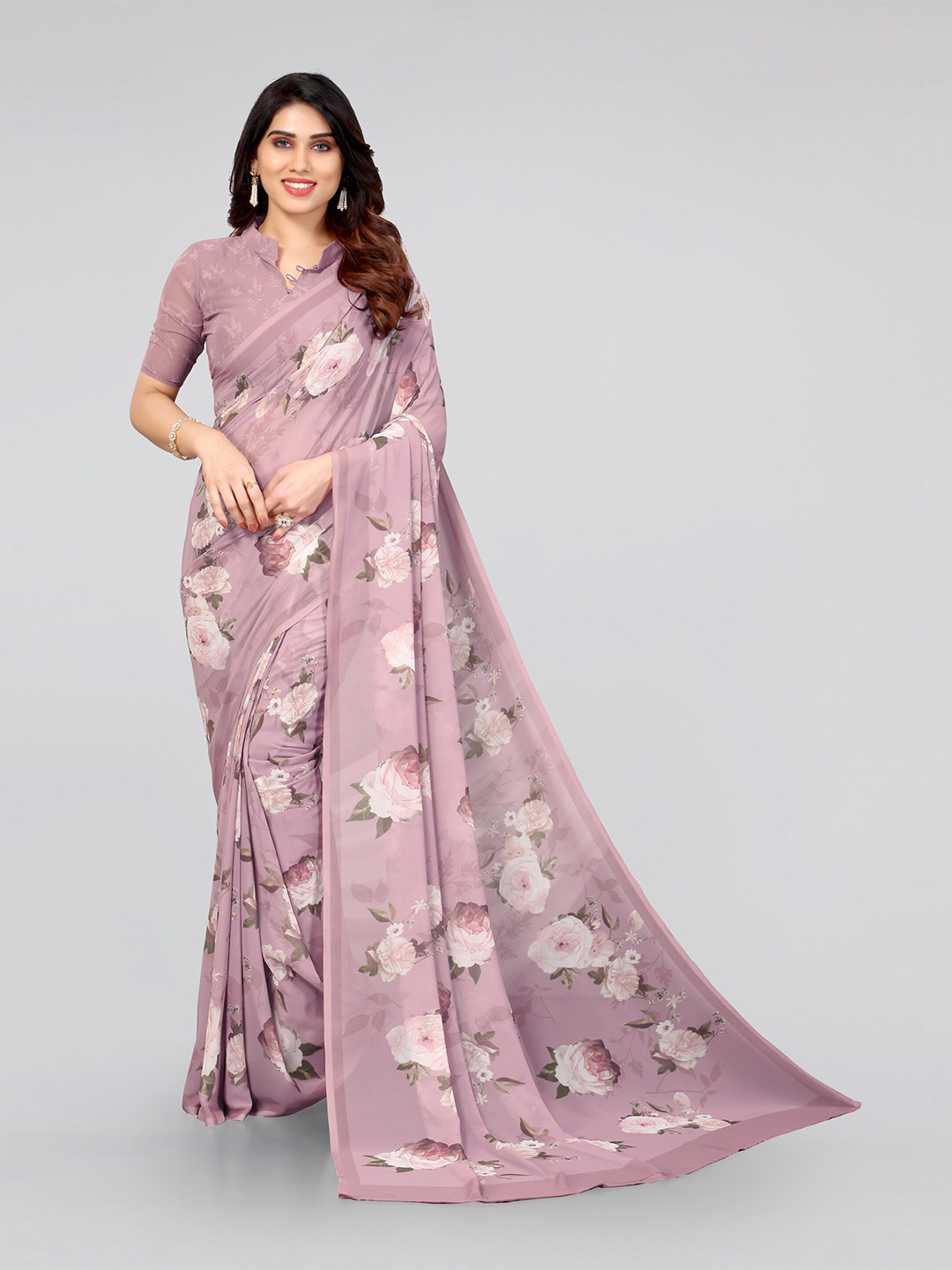 

MIRCHI FASHION Women Purple & Green Floral Printed Bagh Saree
