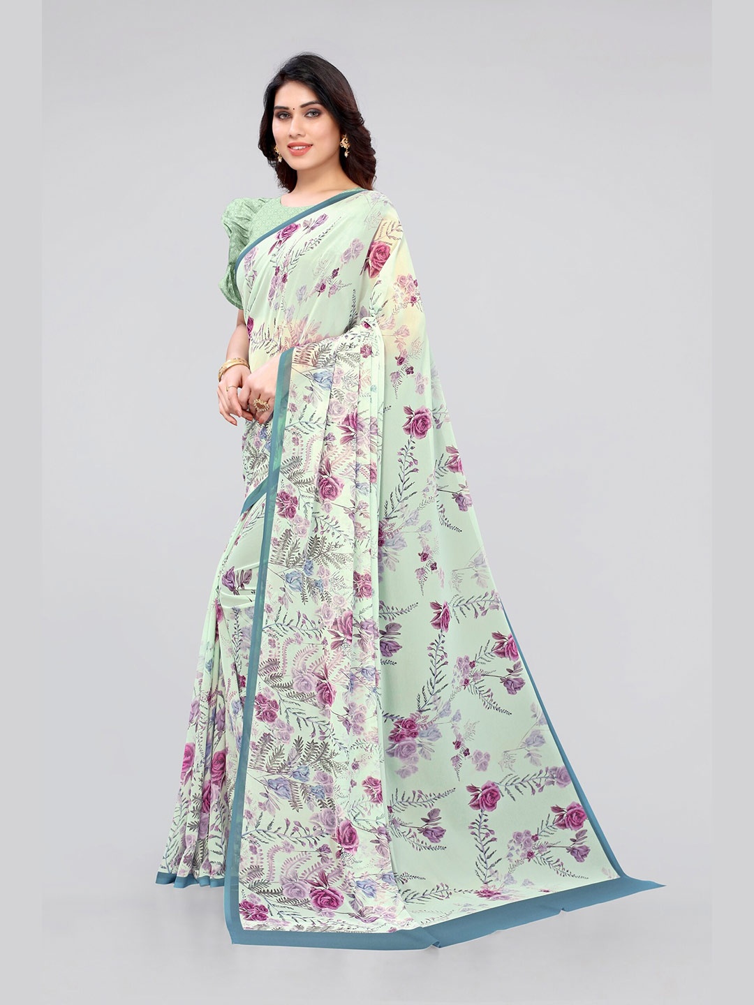 

MIRCHI FASHION Green & Purple Floral Bagh Saree