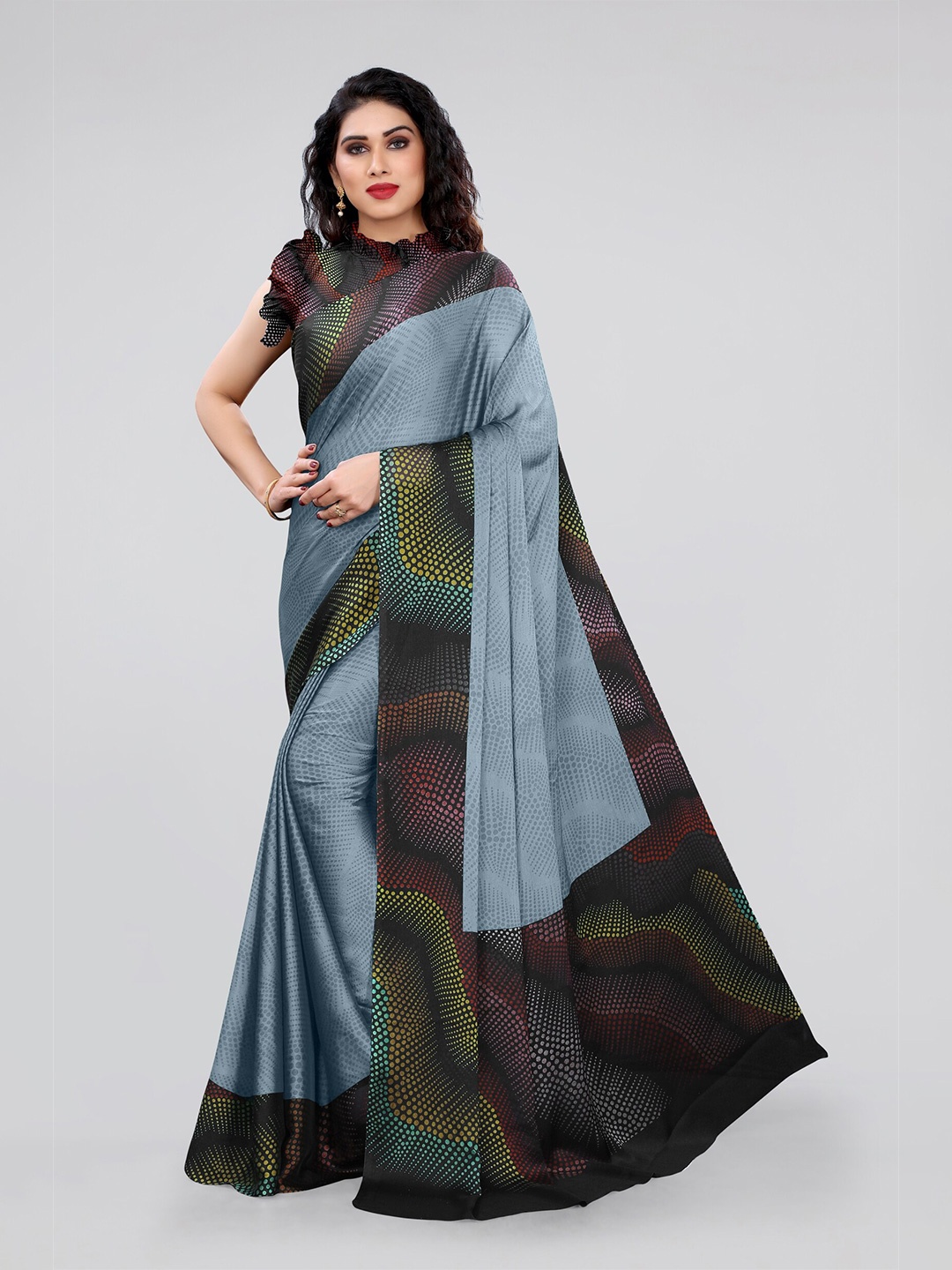 

MIRCHI FASHION Grey & Black Printed Saree