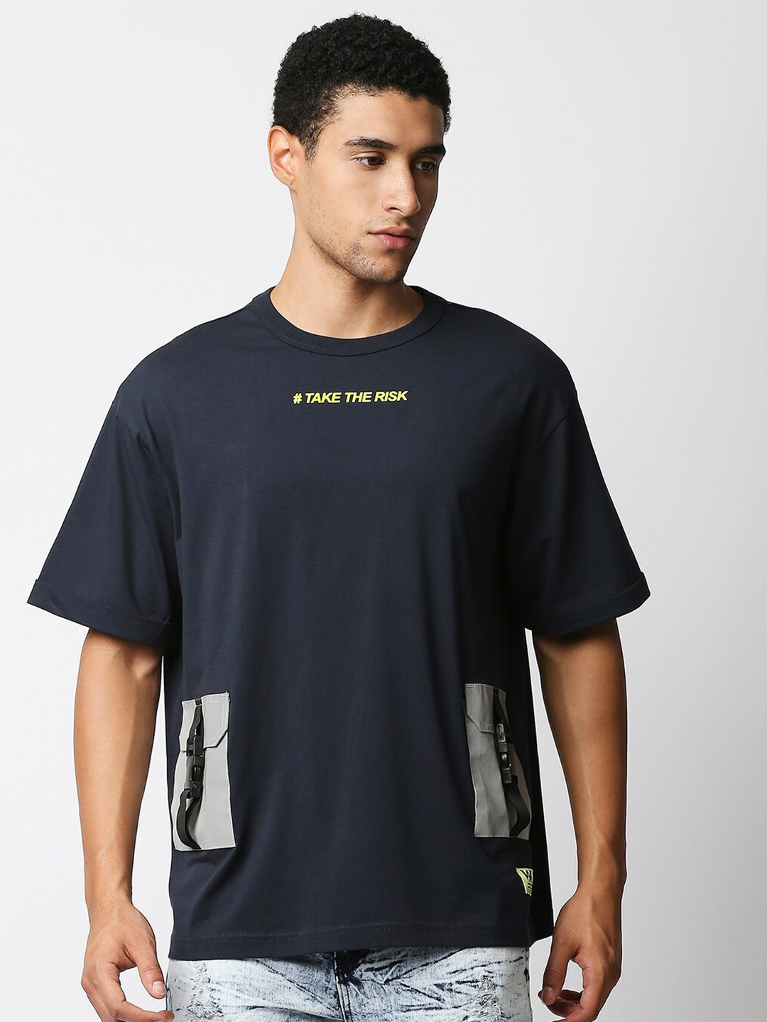 

WAIMEA Men Navy Blue Typography Raw Edge Boxy T-shirt