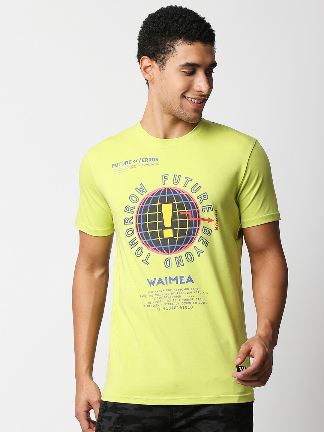 

WAIMEA Men Lime Green Typography Printed Slim Fit T-shirt
