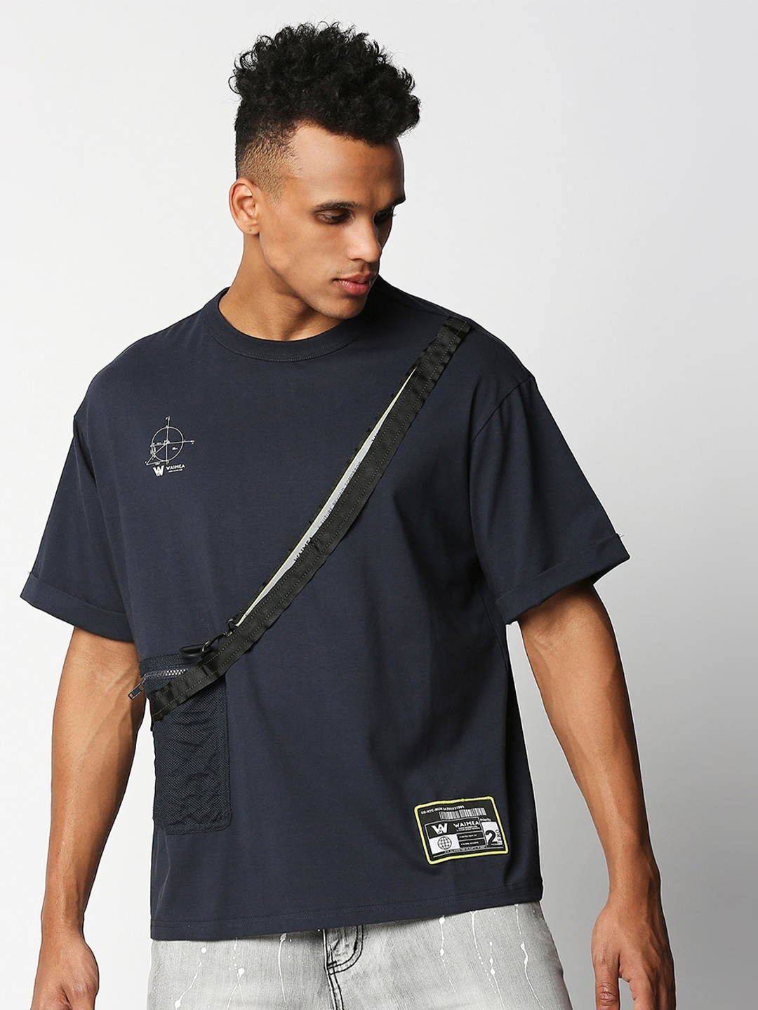 

WAIMEA Men Navy Blue Typography Applique Boxy T-shirt