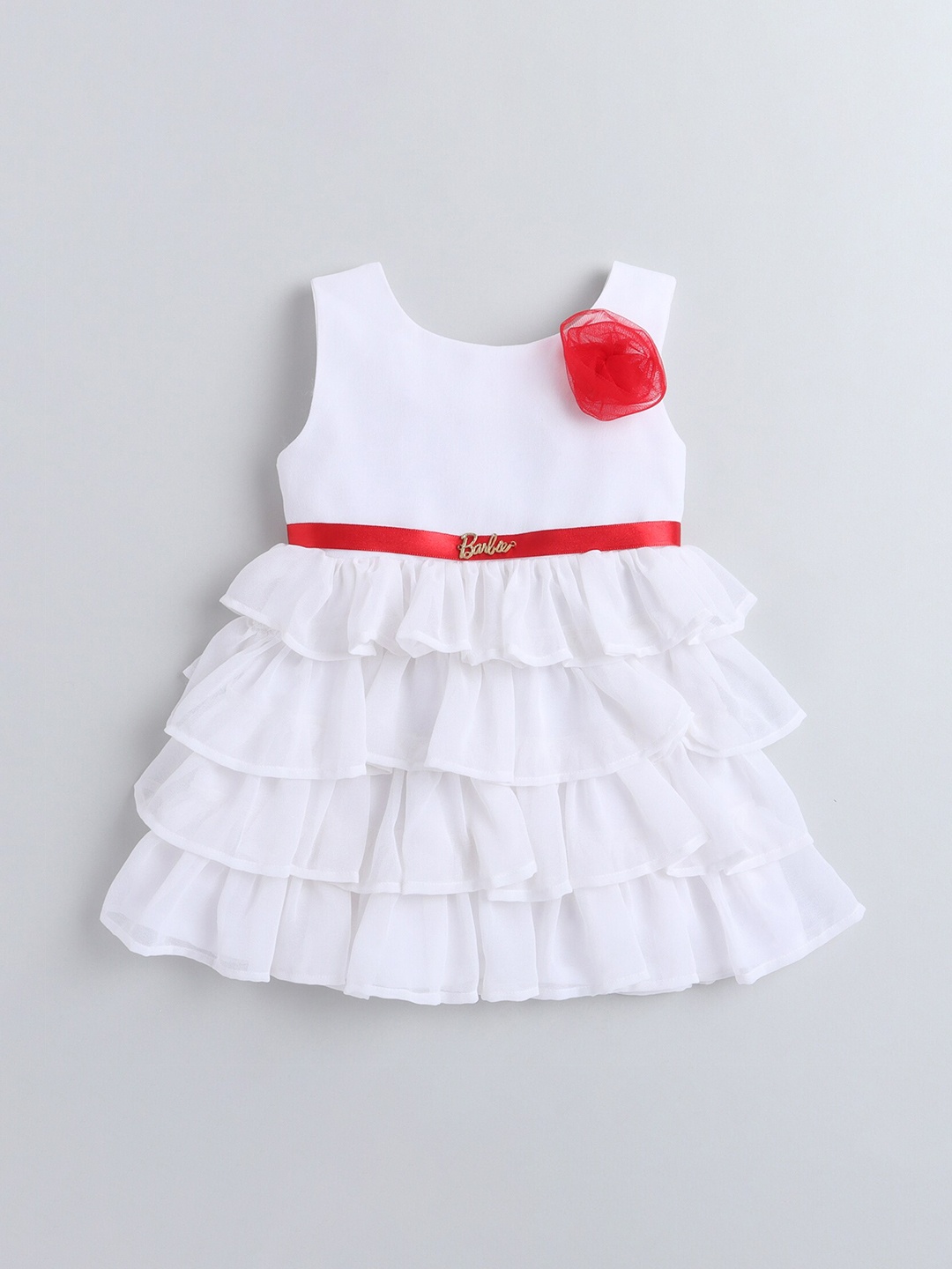 

Barbie by Many Frocks & Girls White Net Dress With Applique