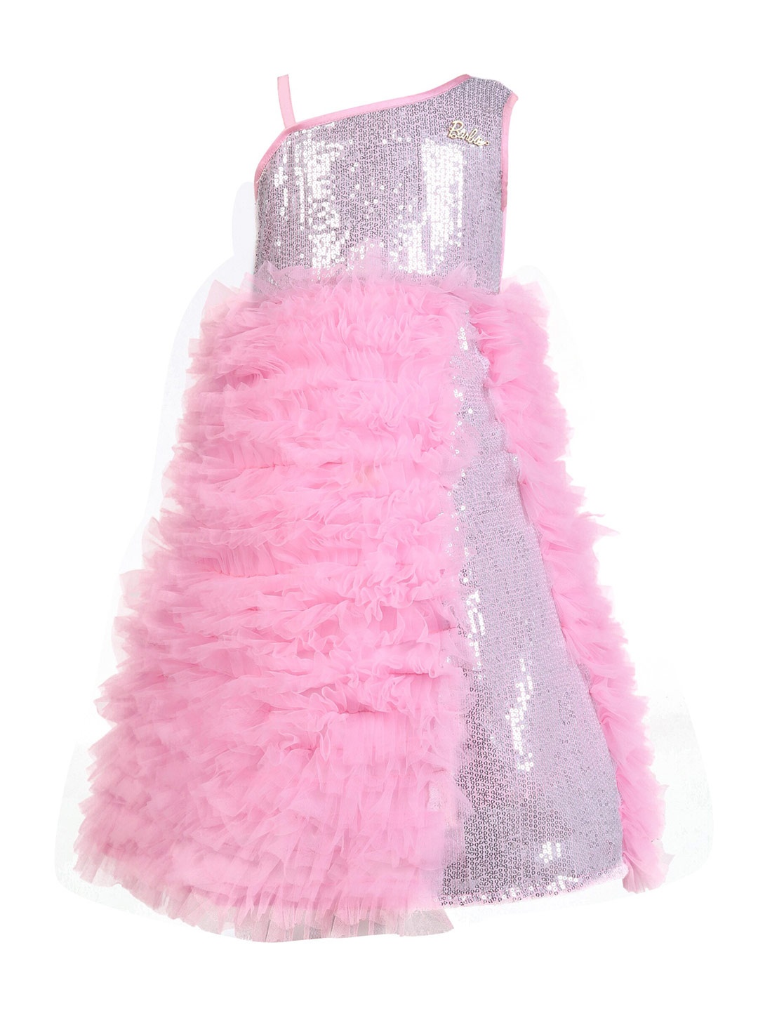 

Barbie by Many Frocks & Pink Embellished One Shoulder Satin Maxi Dress