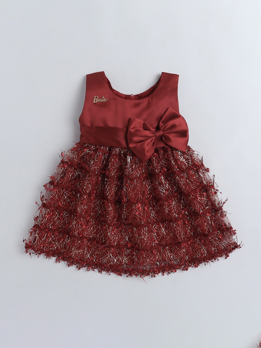 

Barbie by Many Frocks & Girls Maroon Satin Dress With Bow