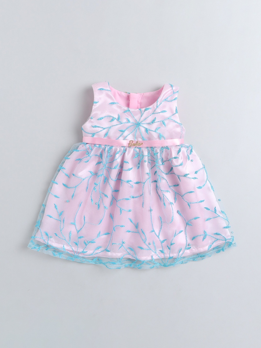 

Barbie by Many Frocks & Girls Pink & Blue Floral Satin Fit & Flare Dress