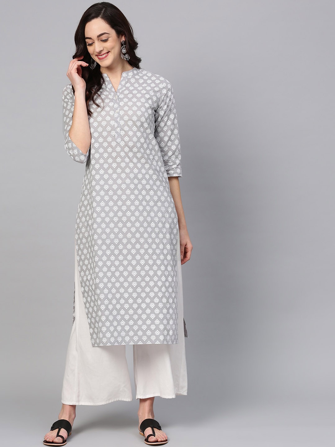 

Varanga Women Grey Ethnic Motifs Printed Cotton Kurta