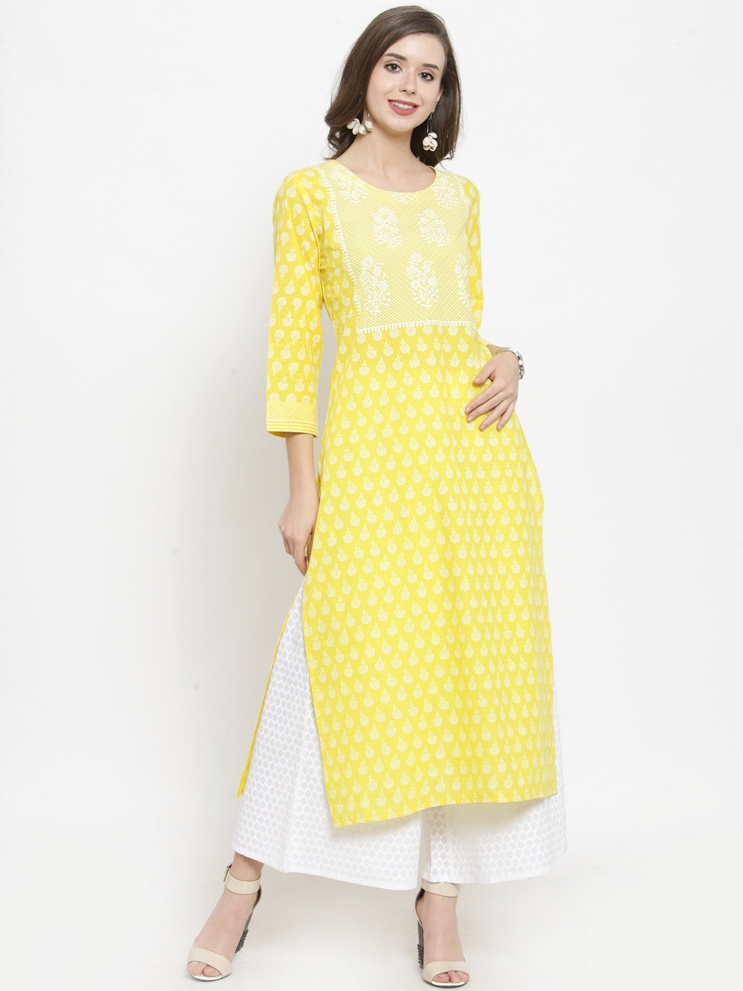 

Varanga Women Yellow & White Ethnic Motifs Printed Kurta