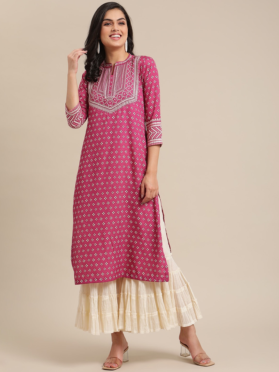 

Varanga Women Pink Ethnic Motifs Printed Keyhole Neck Kurta