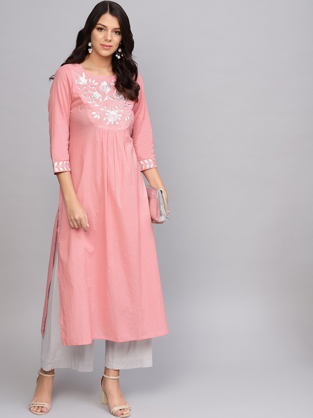 

Varanga Women Pink Yoke Design Thread Work Kurta